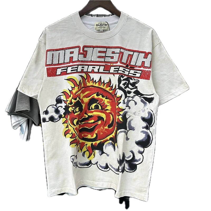 MAJESTIK Sun Print Vintage Style White T-Shirt