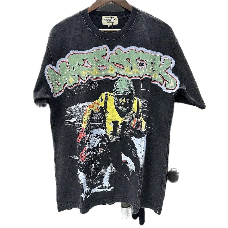 MAJESTIK Vintage Distressed Rugby Black T-Shirt