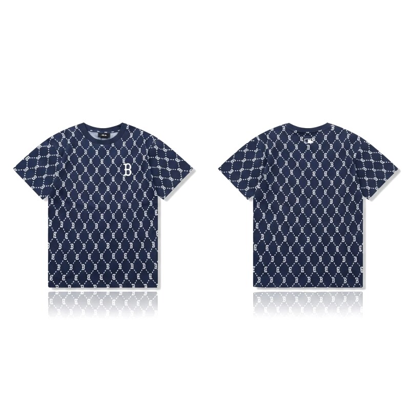 MLB full - printed style navy blue T - shirt