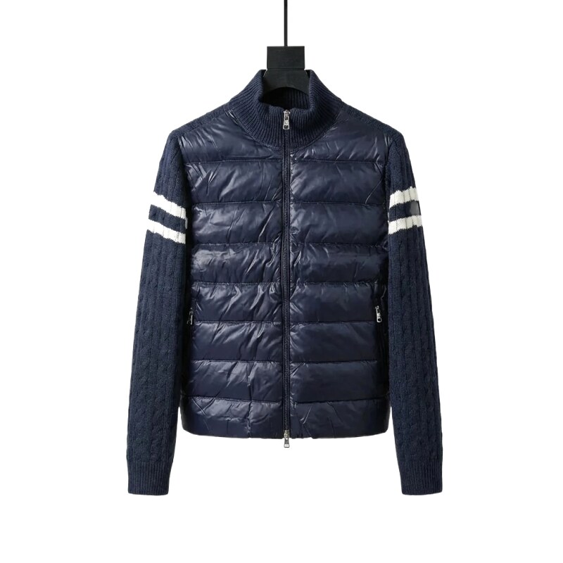 Moncler knitted and spliced dark blue down jacket