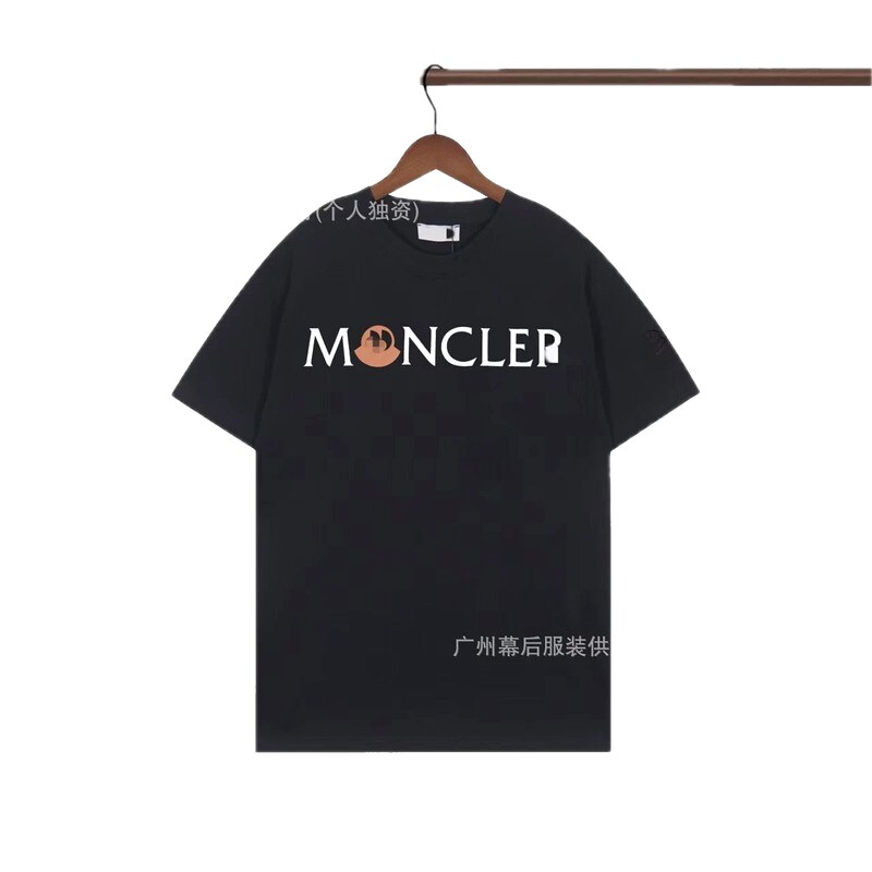 Moncler Letter Print Streetwear Style Black Short-sleeve T-shirt