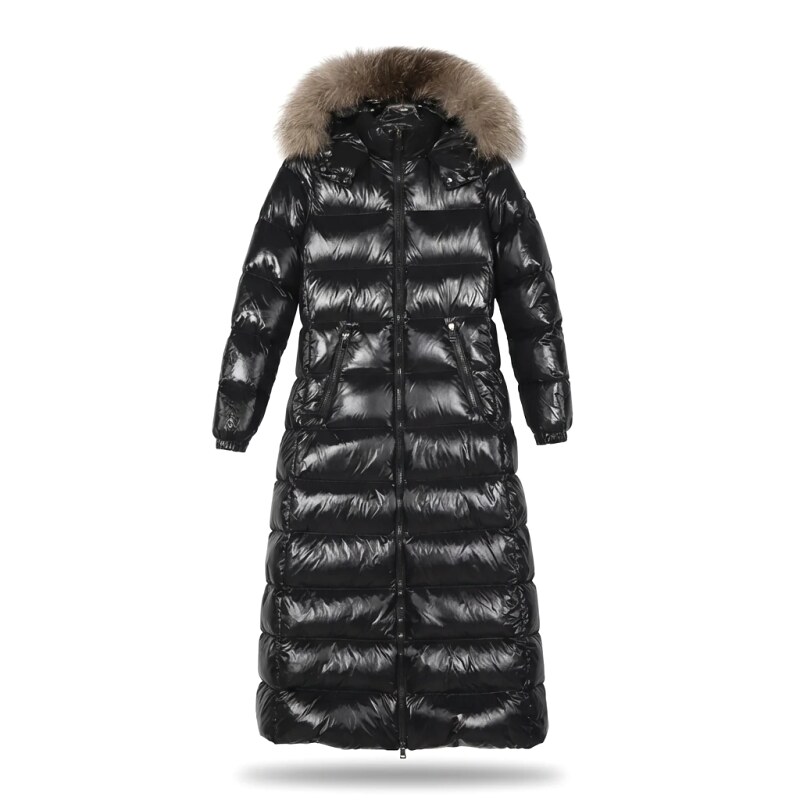 Moncler long shiny black down jacket