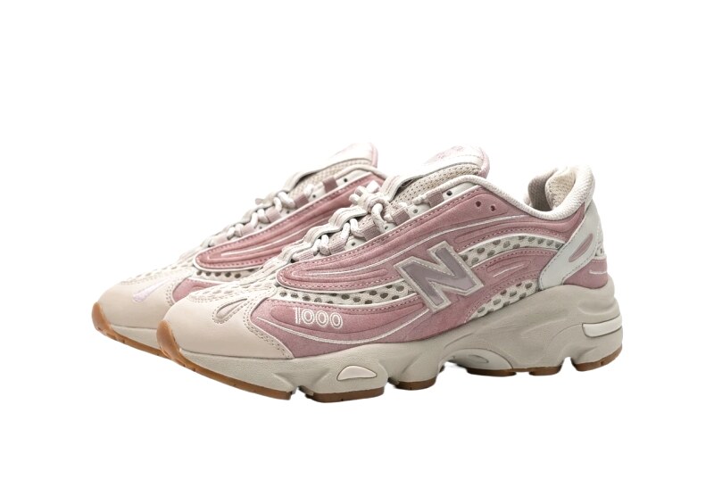 New Balance 1000 retro style pink and white shoes