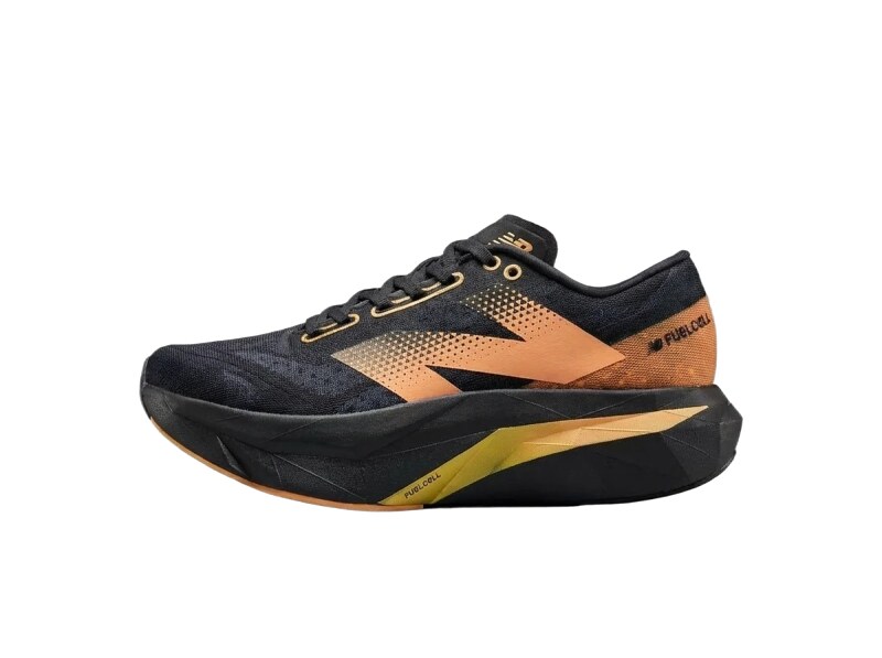 New Balance retro-style black and orange sports shoes