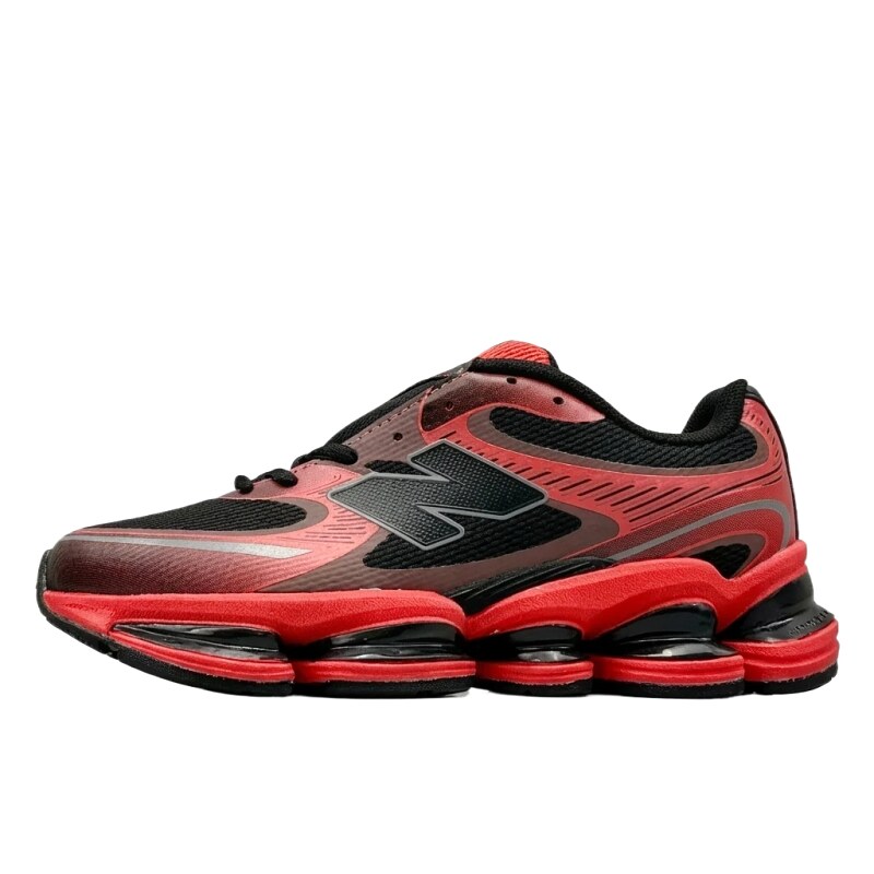 New Balance retro-style black and red sports shoes