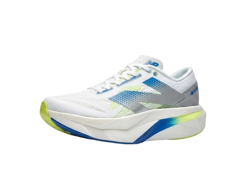 New Balance retro-style blue and white running shoes