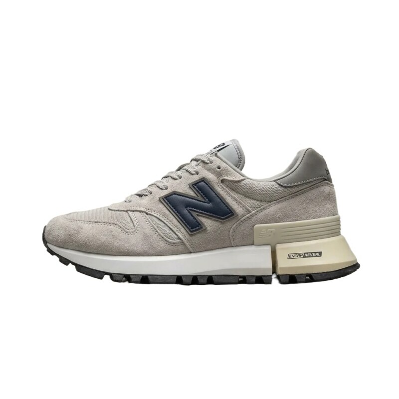 New Balance retro-style gray-blue athletic shoes.