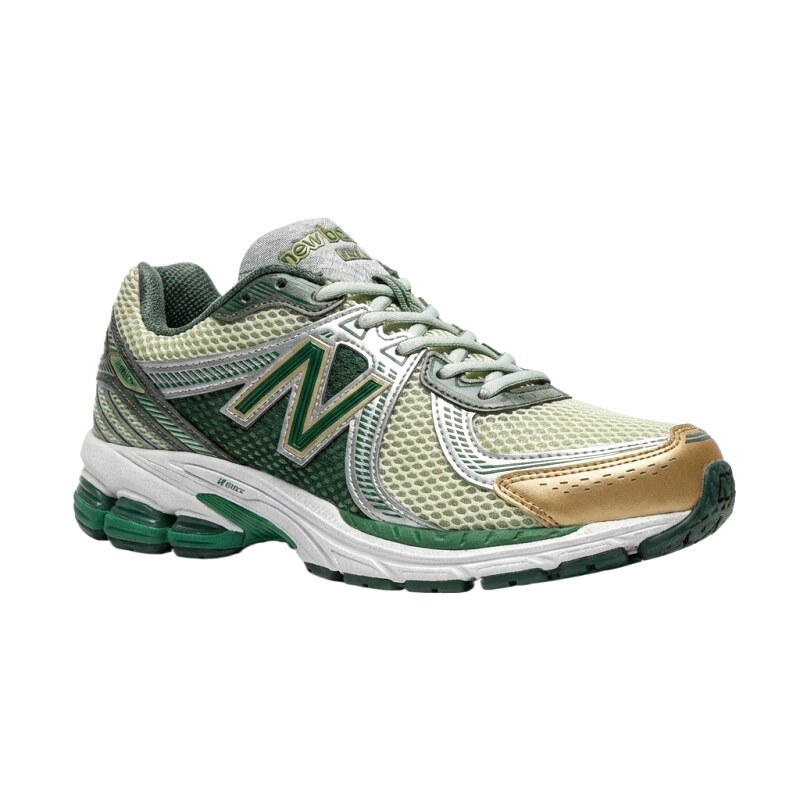 New Balance retro-style green and white sports shoes