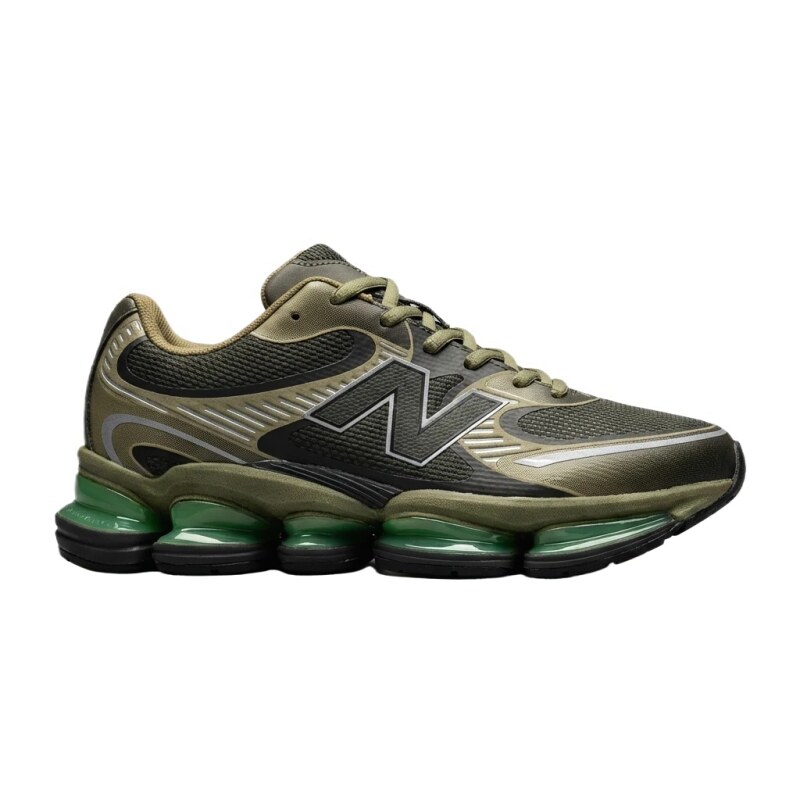 New Balance retro-style olive green running shoes