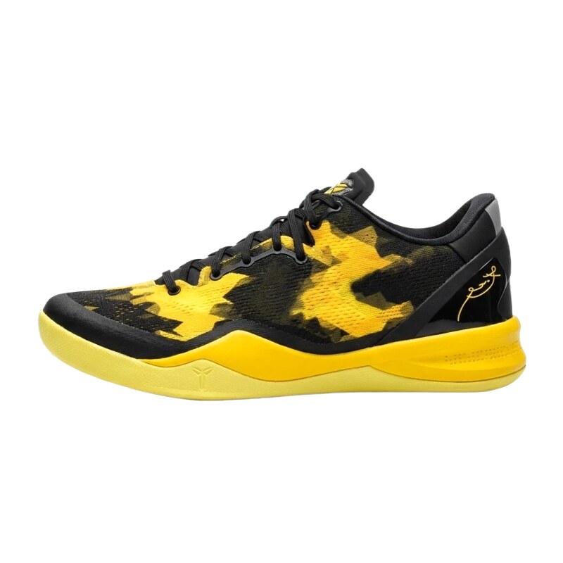 Nike camouflage-style black and yellow basketball shoes