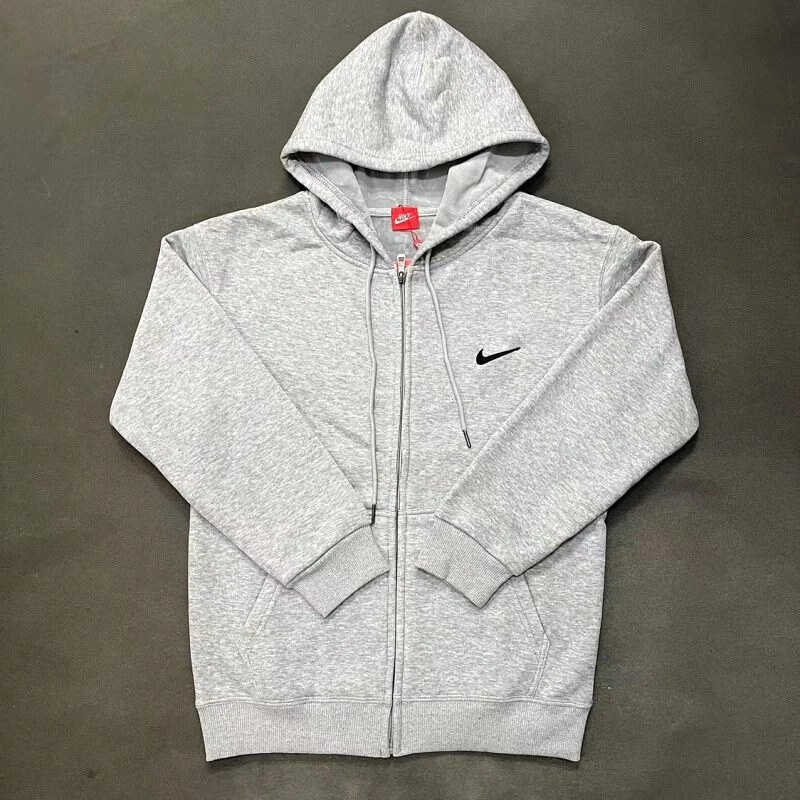 Nike Zip-Front Design Gray Zip Hoodie Daily Styling Swoosh