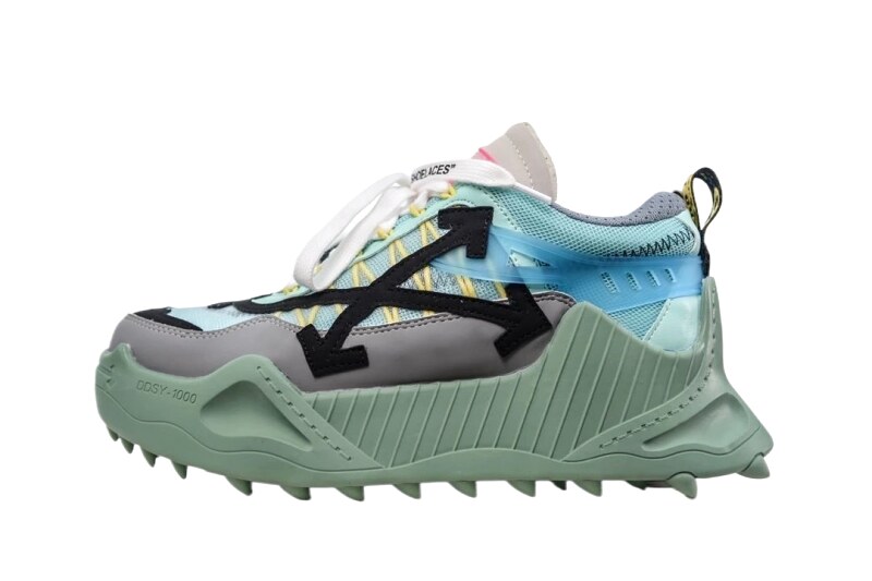Off-White Grey-Green Functional Style Sports Shoes