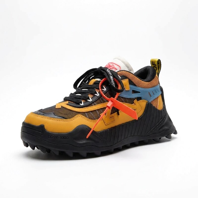 Off-White retro-style yellow and black sports shoes