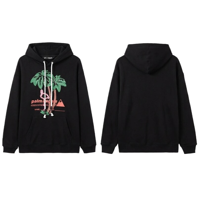 Palm Angels Black Hoodie with Palm Tree Print