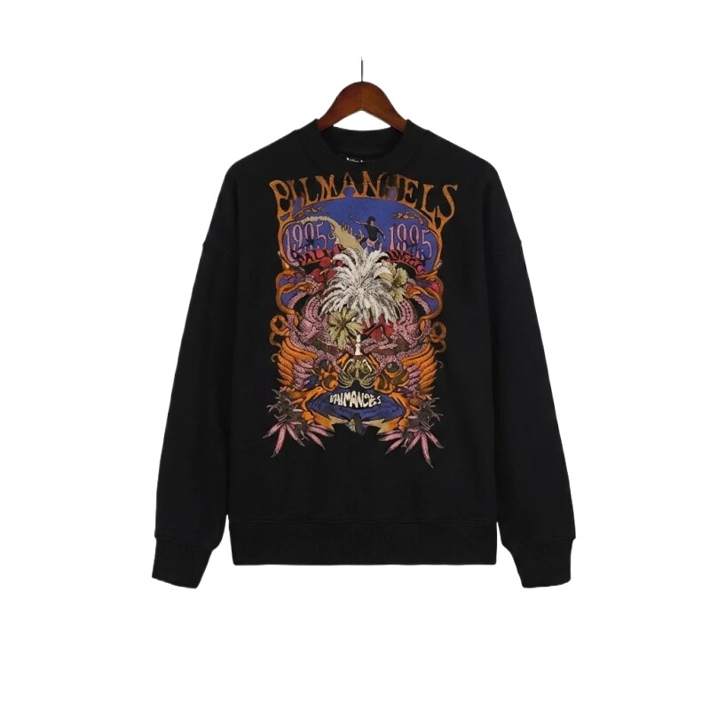 Palm Angels Printed Trendy and Cool Black Sweatshirt