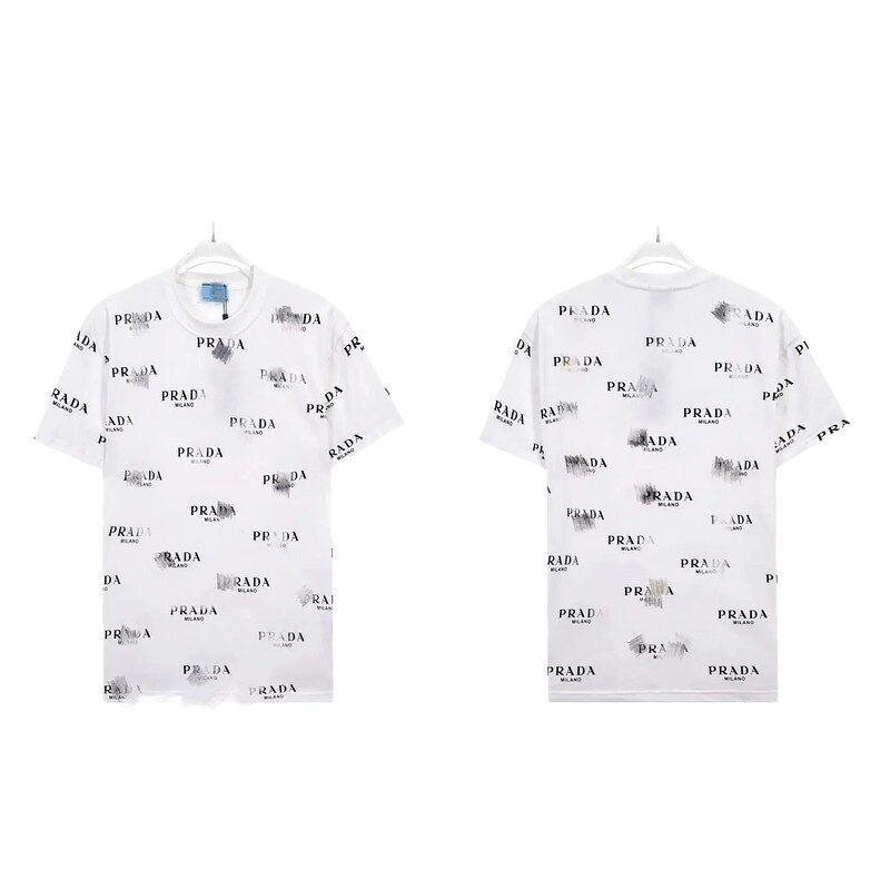 Prada All-over Print Streetwear Style White Short-sleeve T-Shirt