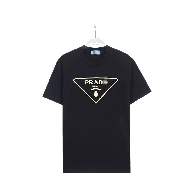 Prada Classic Triangular Logo Minimalist Style Black T-Shirt