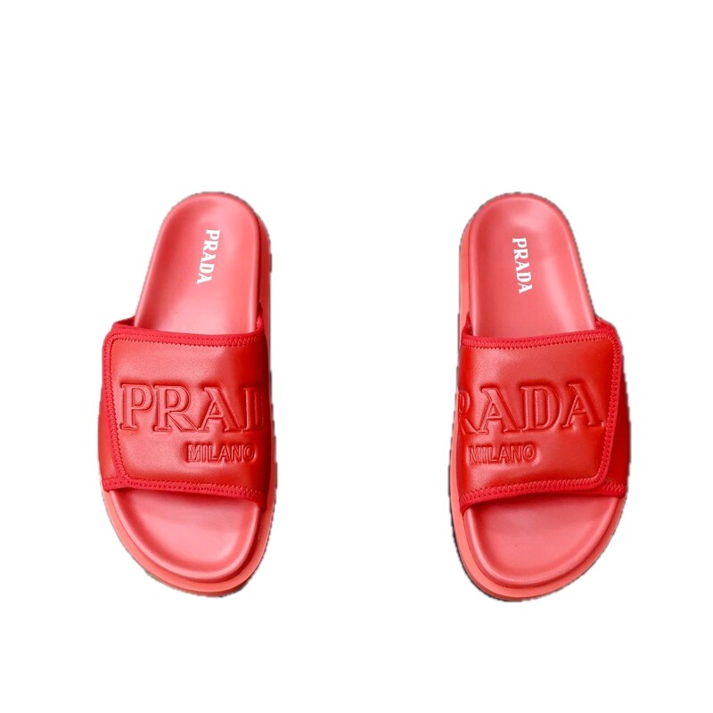 Prada Embossed Casual Red Slide Sandals
