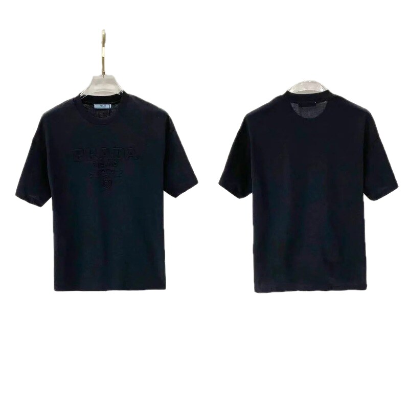 Prada Embossed Minimalist Style Black Short-sleeve T-shirt