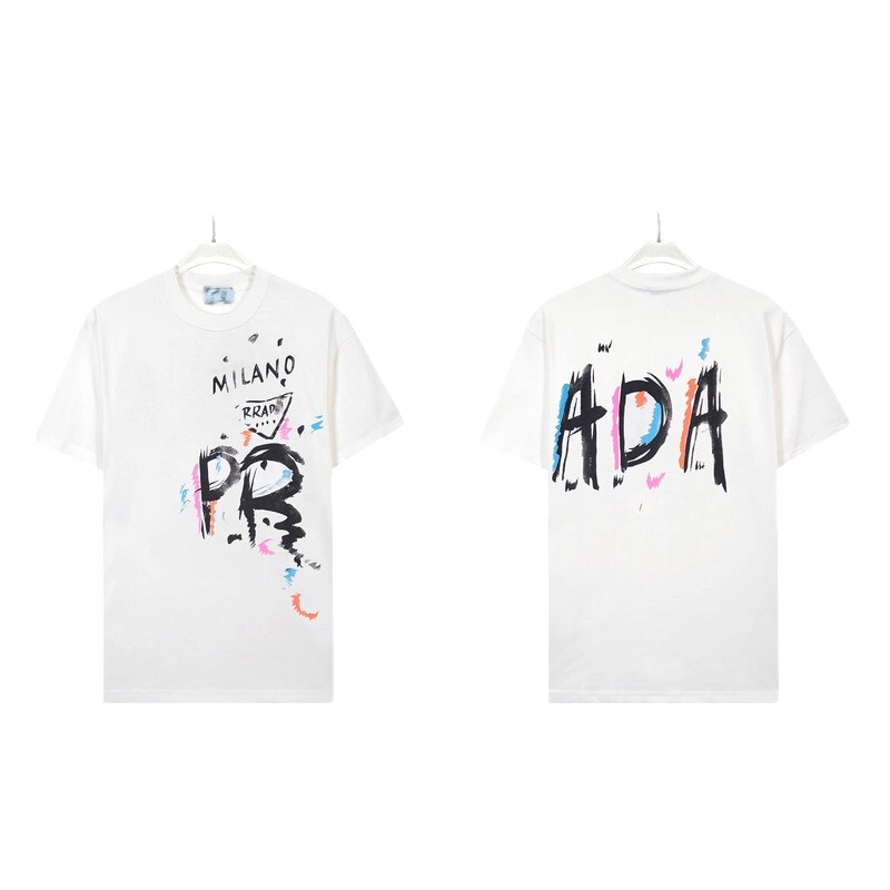 Prada Graffiti Street Style White Short-sleeved T-shirt