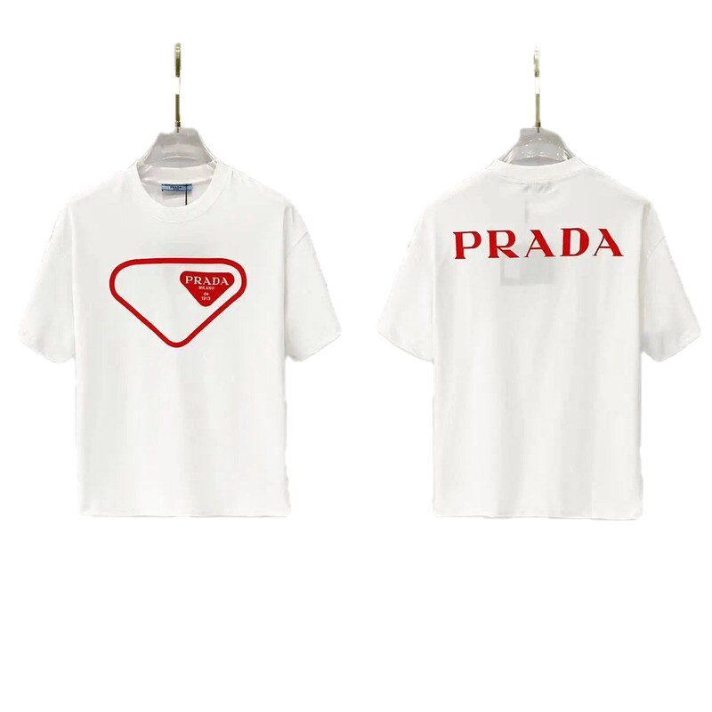 Prada Inverted Triangle Minimalist Style White Short-sleeve T-shirt