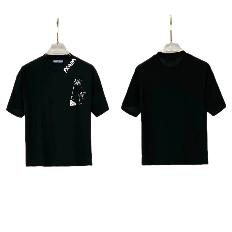 Prada Inverted Triangle Streetwear Style Black Short-sleeve T-shirt