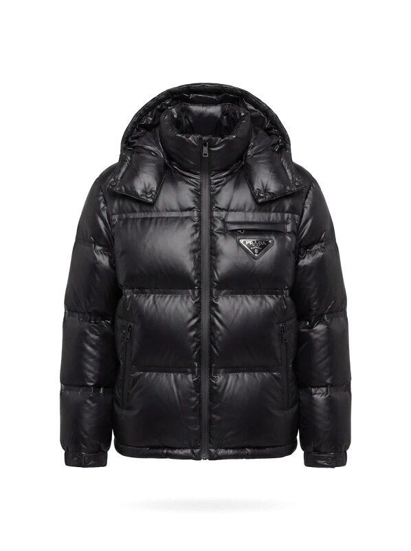 Prada triangle logo black down jacket