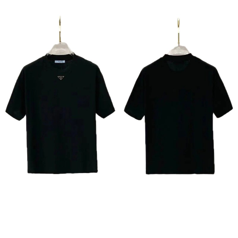 Prada Triangle Logo Minimalist Style Black T-Shirt