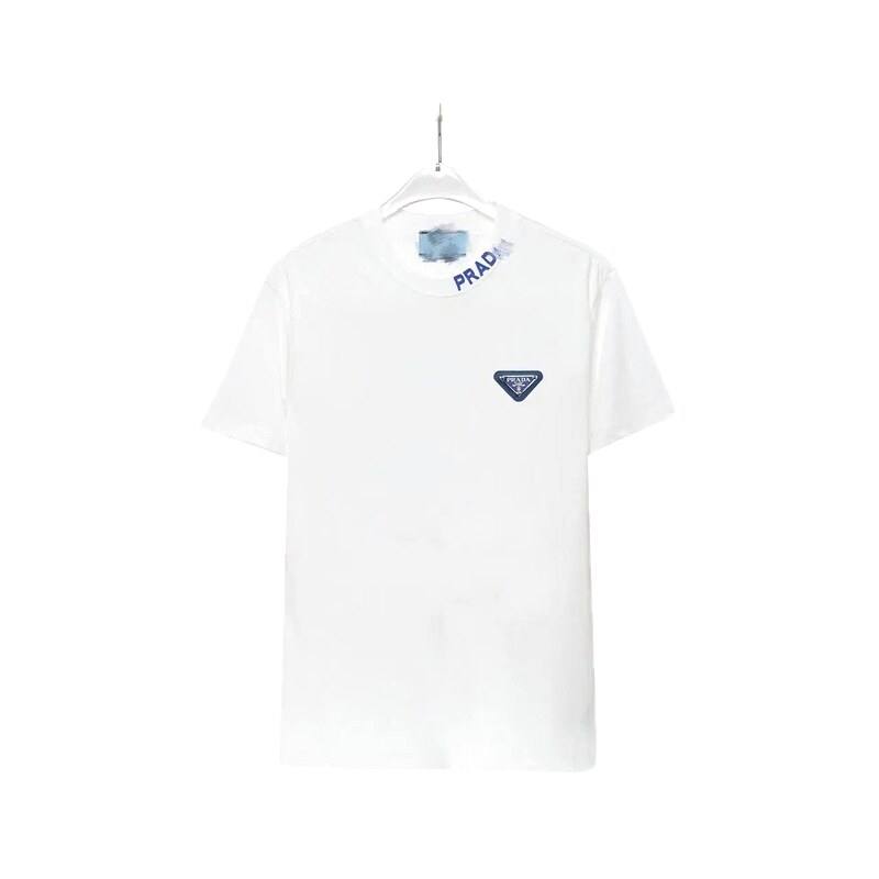 Prada Triangular Logo Minimalist Style White Short-sleeve T-shirt
