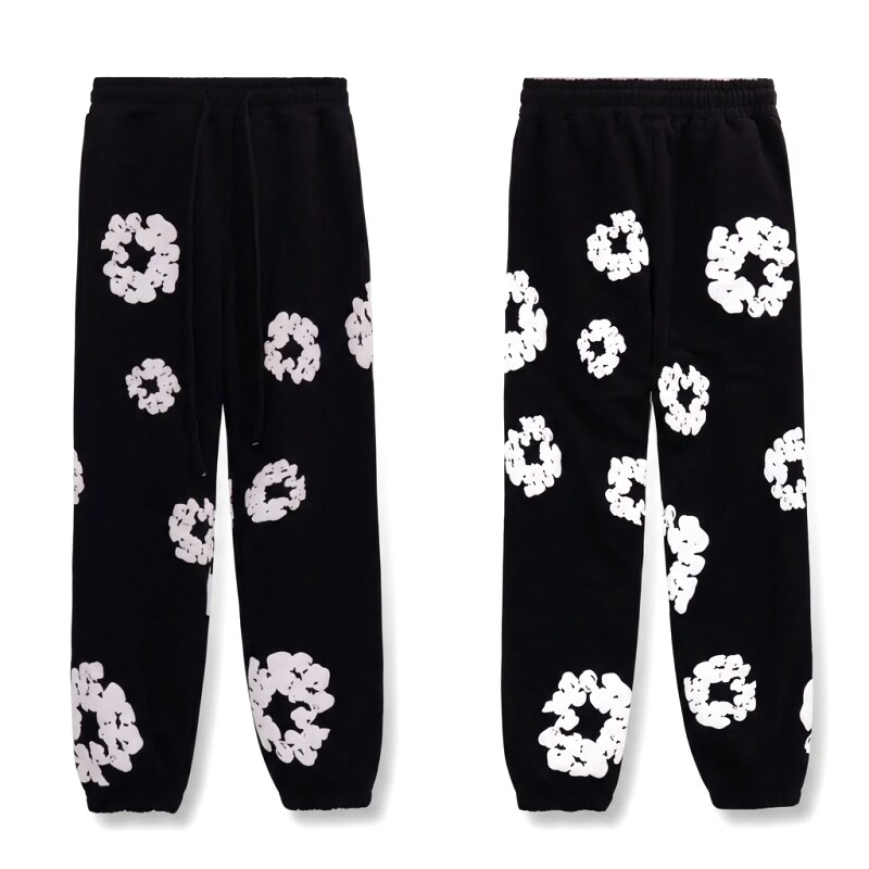 Printed casual black pants with DENIM TEARS style
