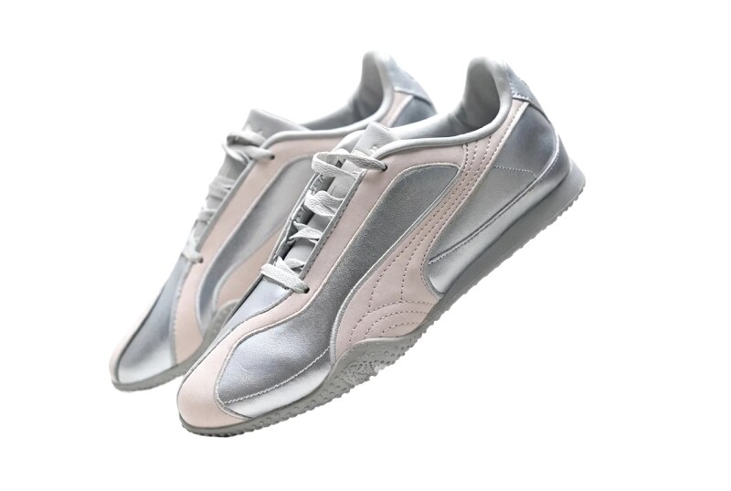 PUMA retro-style silver powder sports shoes