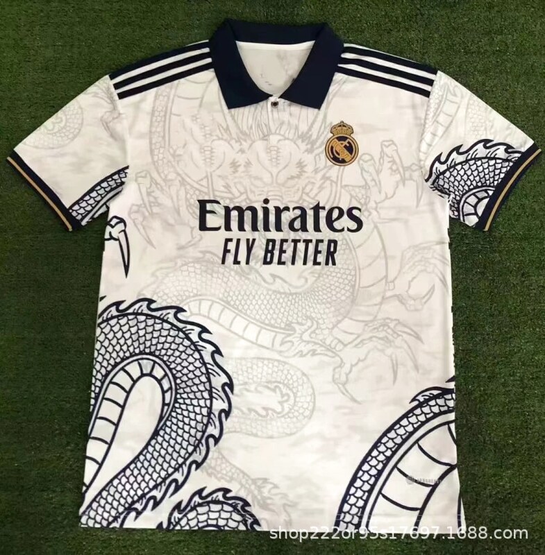 Real Madrid White Dragon Soccer Jersey Easy Pairing