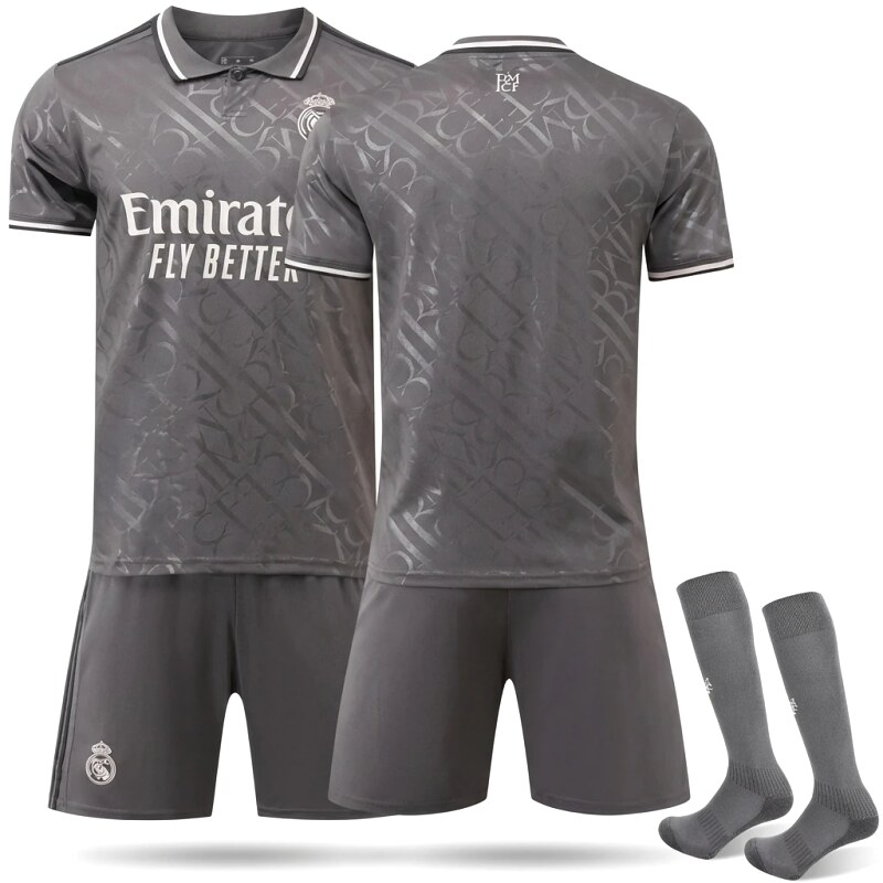 Real Madrid's dark pattern style gray jersey