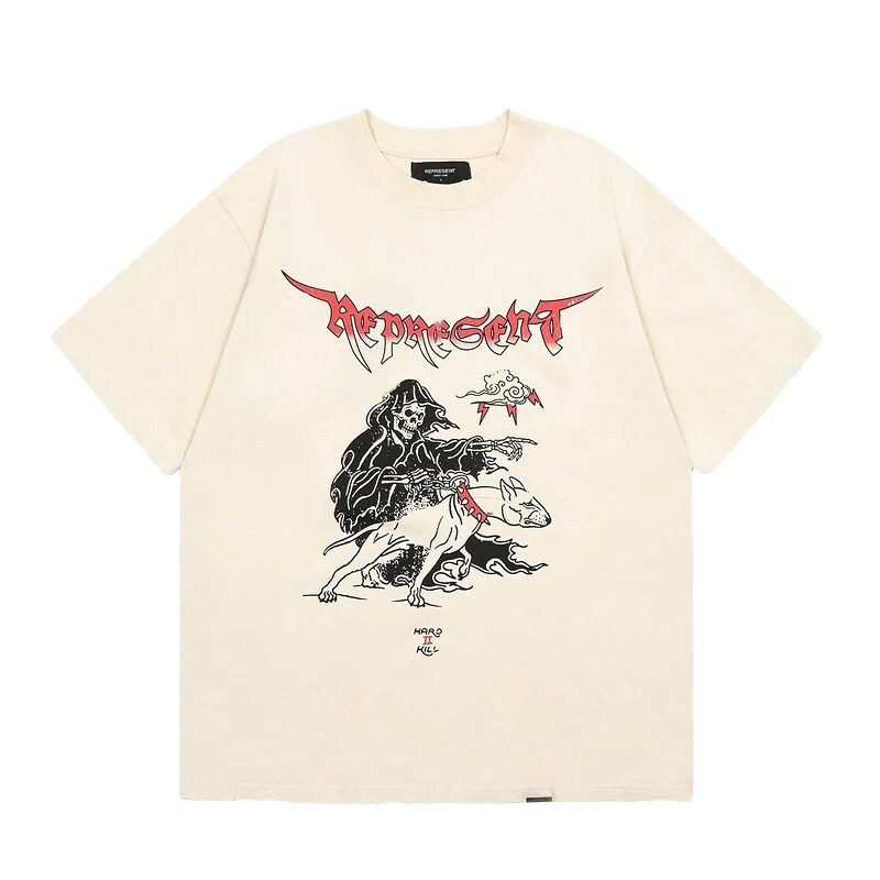 Represent Grim Reaper Print Vintage High Street Beige T-Shirt