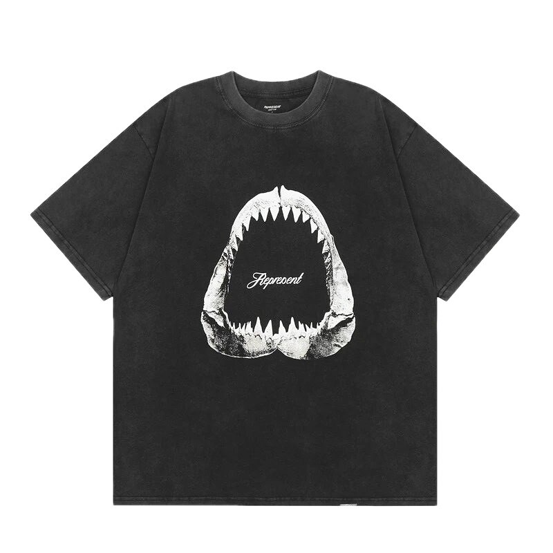 Represent Shark Print Vintage Style Black T-Shirt