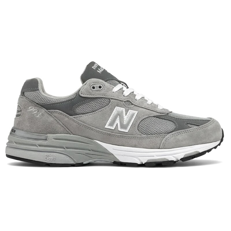 Retro-style gray shoes of New Balance 993