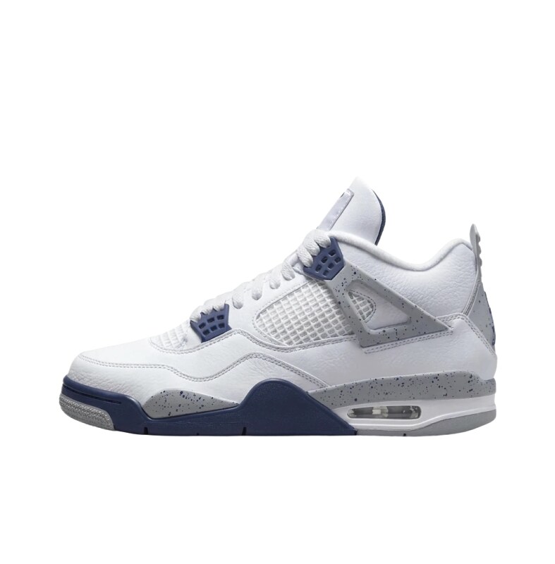 Retro-style white and blue Jordan 4 shoes