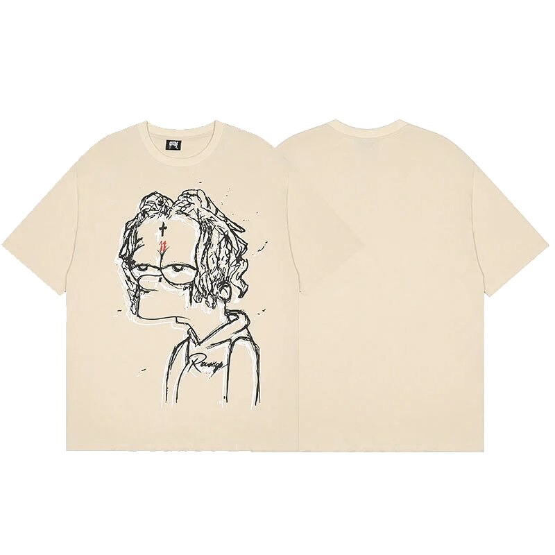 Revenge Beige Skull Graphic T-Shirt Visual Accent