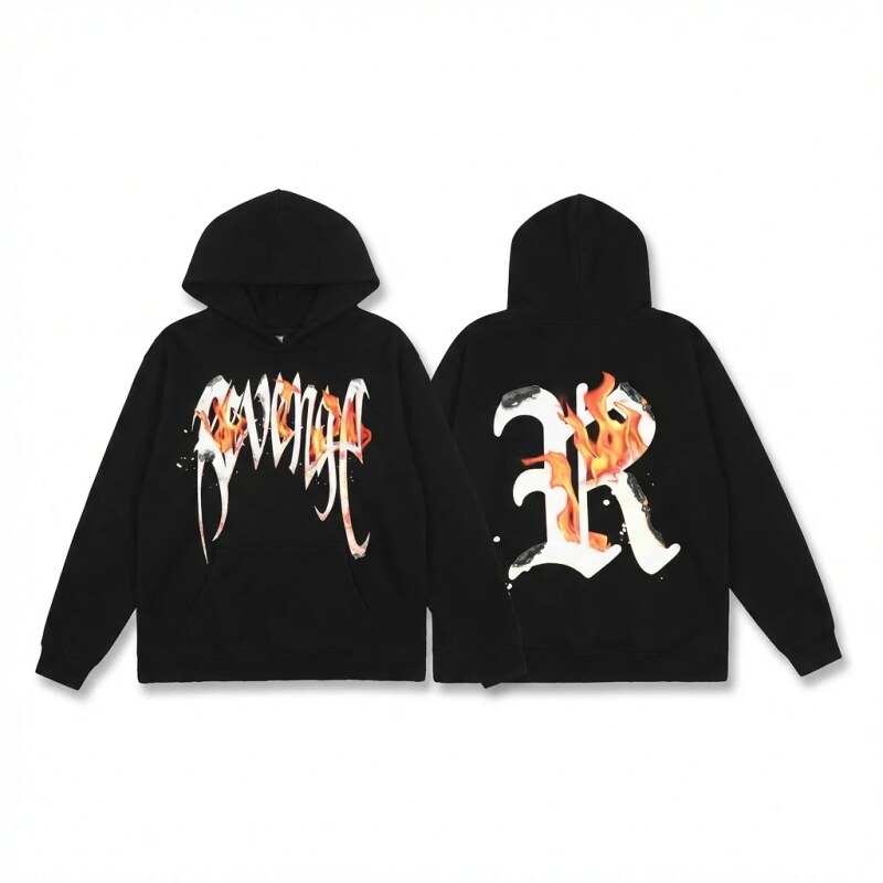 Revenge flame print black hoodie