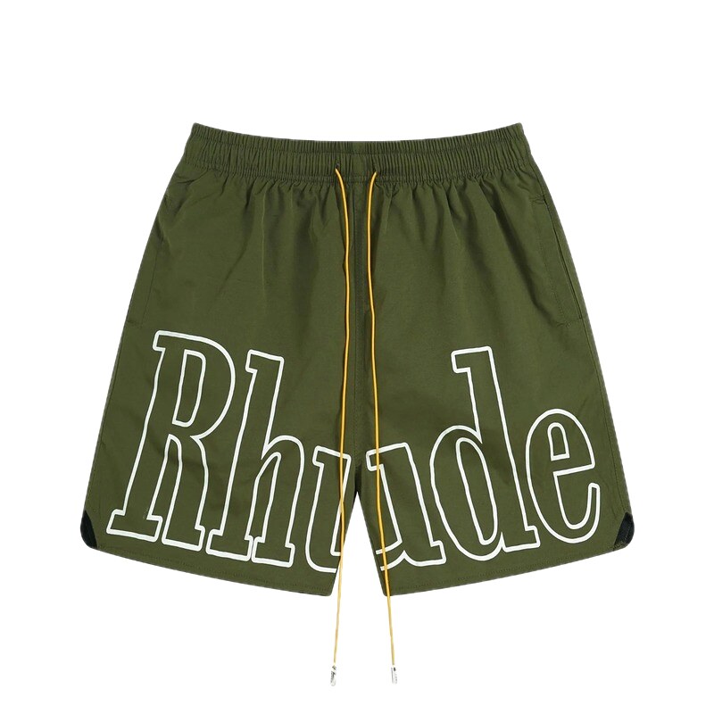 RHUDE letter-style military green shorts