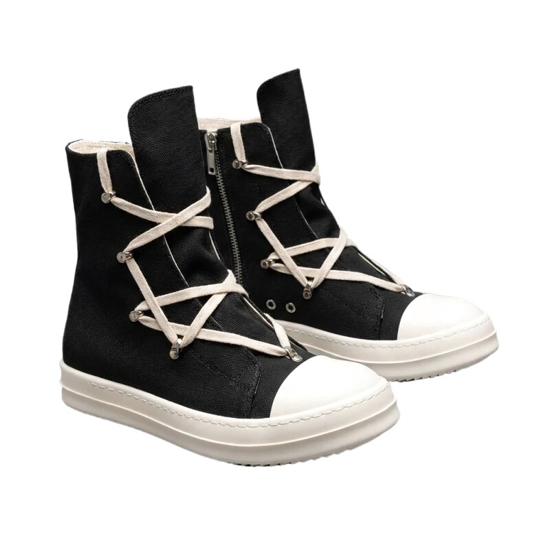 Rick Owens dark style black and white high-top shoes