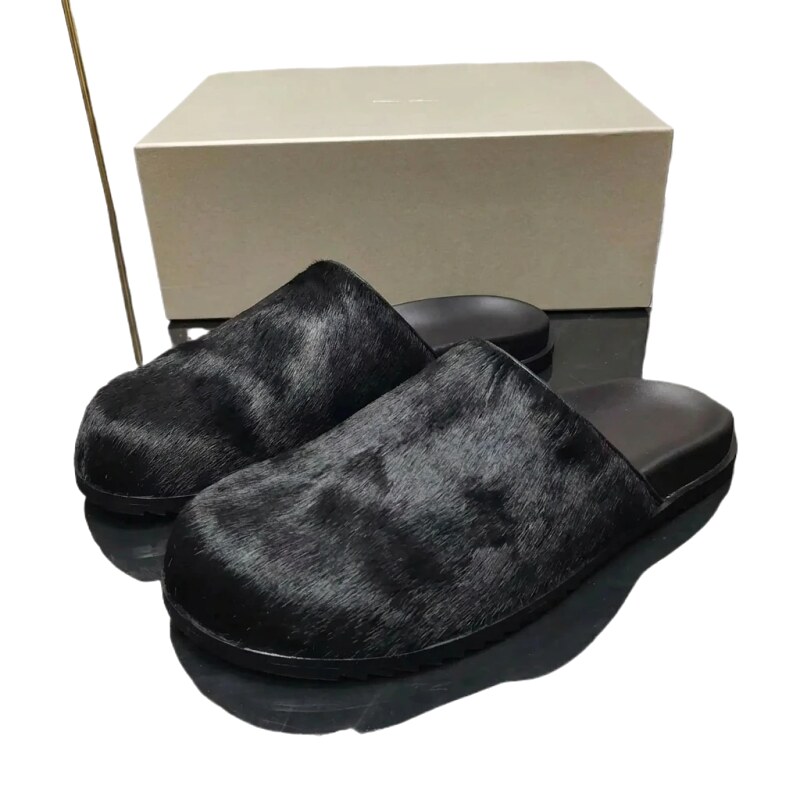 Rick Owens dark style black slippers