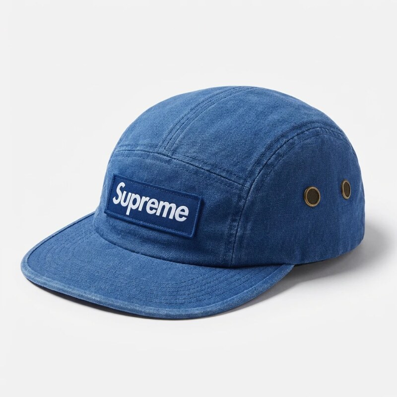 Simple-style blue hat with Supreme patch