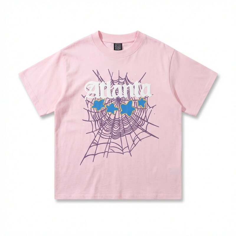 Sp5der cobweb print pink T-shirt