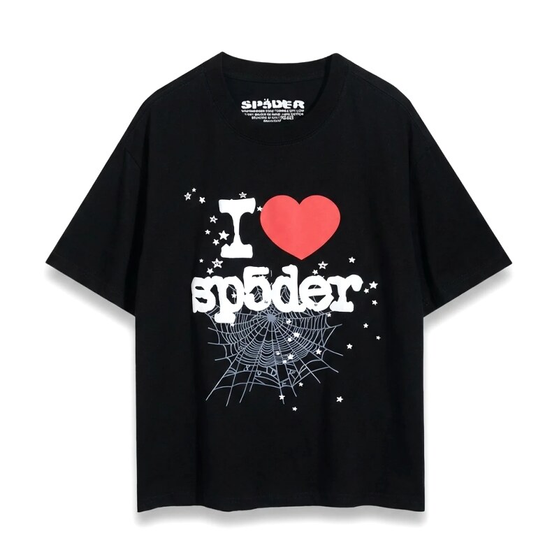 Sp5der Heart Print Black T-shirt