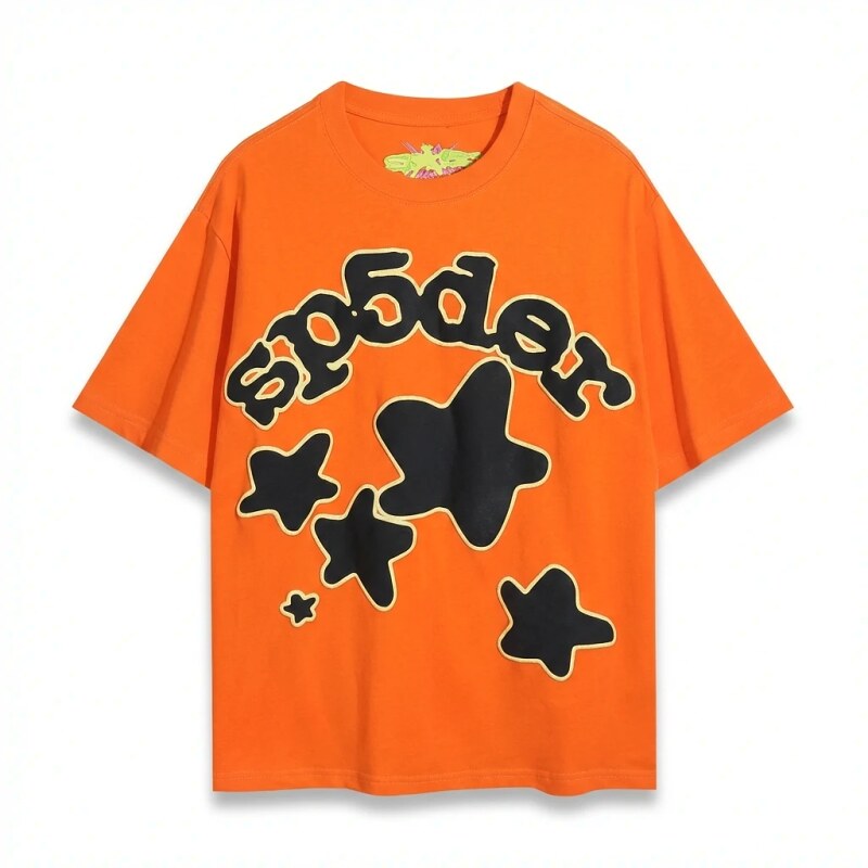 Sp5der Orange Star Print Short-sleeve