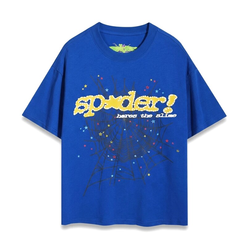 Sp5der Print Trendy Blue T-shirt