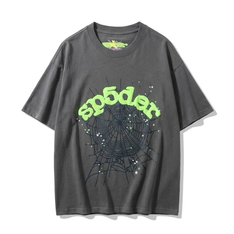 Sp5der Spider Web Trendy Cool Gray T-shirt