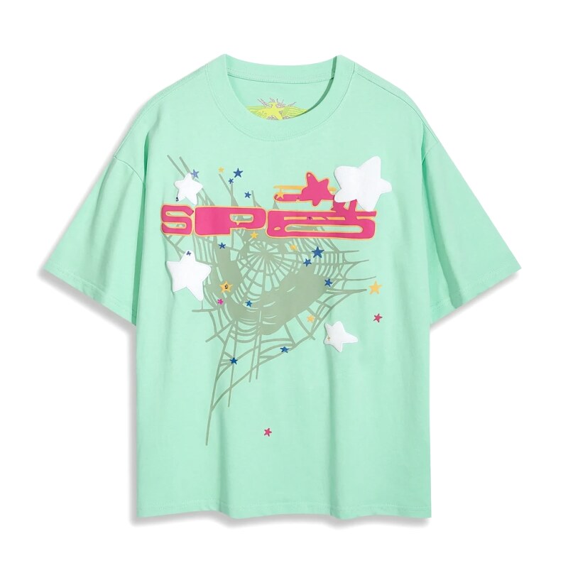 Sp5der star - printed light green T - shirt