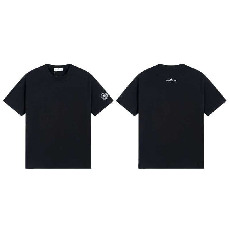 Stone Island Badge Techwear Style Black Short Sleeve T-Shirt
